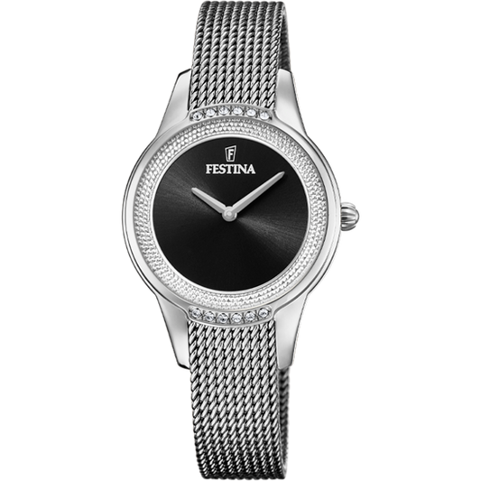 MADEMOISELLE CADRAN NOIR BRACELET EN ACIER