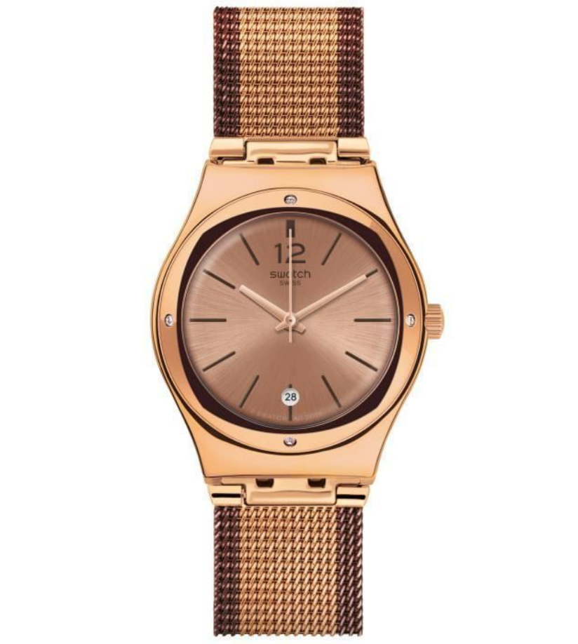 Montre dorée, Montre Quartz, Montre résistante à l'eau, Bracelet en PVD rose doré, Le Comptoir des Montres, Lunette sertie de cristaux.