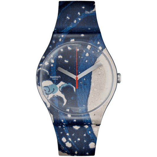 Montre Katsushika Hokusai  La Grande Vague de Kanagawa  Montre d'artiste  Montre SUOZ351  Montre Quartz  Montre étanche  Montre avec bracelet en silicone  Montre avec boîtier en plastique  Collection Le Comptoir des Montres  Montre bleue  Montre avec cadran bleu  Cadeau parfait pour les amateurs de montres  Montre avec œuvre d'art imprimée  Montre de luxe  Montre unique  Montre Astrolabe  Montre Louvre Abu Dhabi."