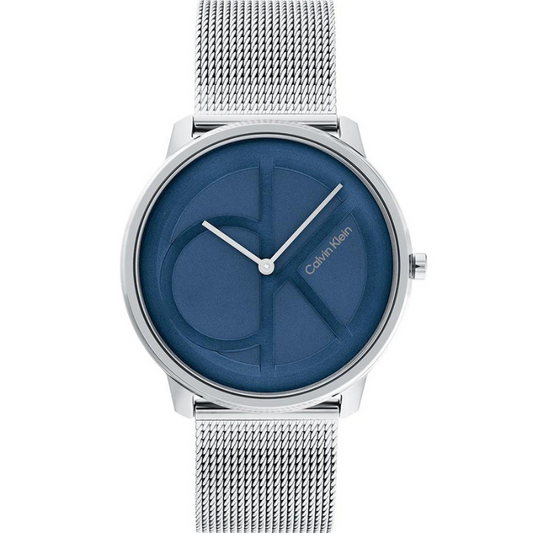 Montre Calvin Klein, Iconic Mesh, 25200031, bracelet en acier inoxydable, cadran bleu, design minimaliste, style professionnel, élégance et simplicité pour femmes.